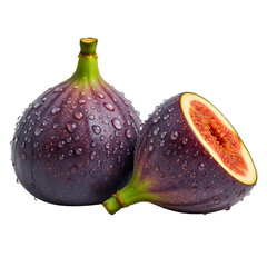 Fresh Figs with Water Droplets, isolated on transparent background	
