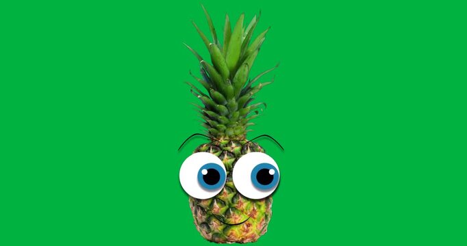 Pineapple mascot showcasing cartoon eyes and happy smile on transparent background for marketing