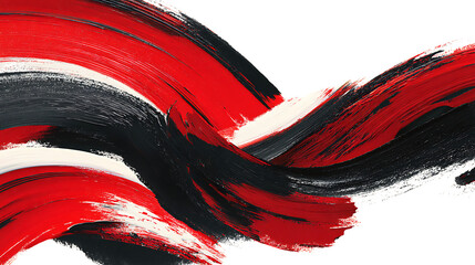 Red and black paint brush strokes in abstract flowing shapes White background.