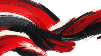 Red and black paint brush strokes in abstract flowing shapes White background.