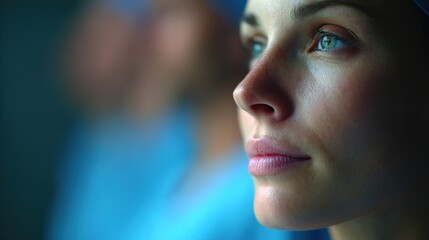 Thoughtful Medical Professional in Scrubs with Focused Expression