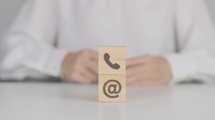 Contact Us concepts. Wood block of Email, call Phone and Website Address sign. For Customer support hotline, business Marketing, Corporate, communication and Advertising