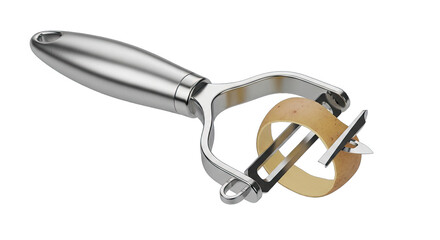 Stainless steel potato peeler, with potato