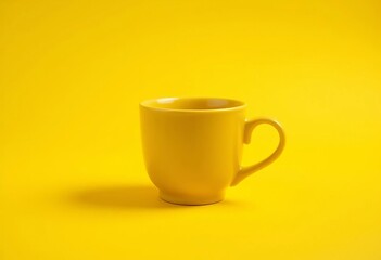 A yellow ceramic cup sits subtly against a matching yellow backdrop,  still life,  form