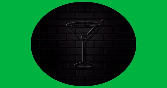 Designer exploring brick circle in marketing, showcasing neon cocktail glass on transparent