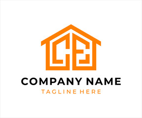The logo design combines the letters CE and a house, using the color orange.