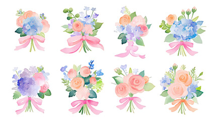 Fototapeta premium Watercolor Hand Drawn Floral Bouquet Wreath Eucalyptus Set