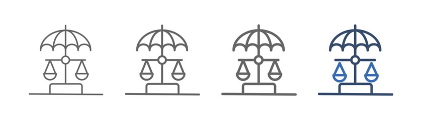 
outline icon set insurance law with two scales and umbrella design