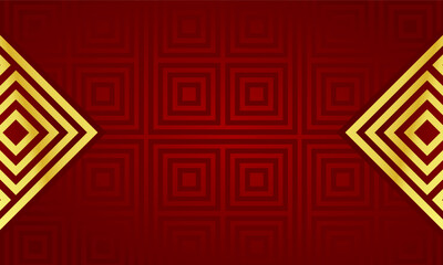 Luxury modern abstract background with aesthetic golden geometric square patterns on red