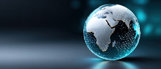 A glowing globe representation highlighting Africa, interconnected with digital lines, symbolizing global connectivity and technology.