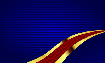 Luxury modern aesthetic background with golden wave design on deep blue abstract stripes
