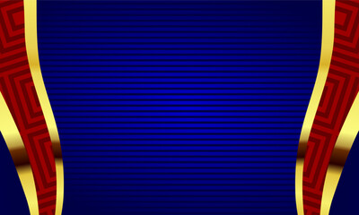 Luxury abstract background with golden curved edges and blue modern striped aesthetic
