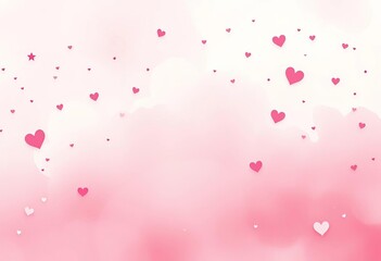 Dreamy soft pink & cream watercolor wash background with scattered hearts & stars, delicate, cute