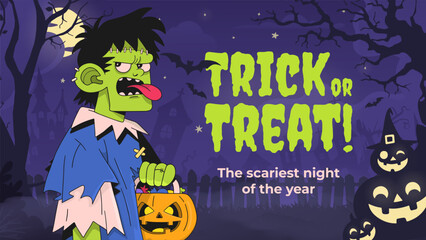 Funny Zombie Halloween Character Horizontal Banner