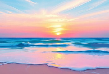 Dreamy abstract ocean sunset Soft pastel pink, blue, yellow hues Gentle brushstrokes evoke serene waves Spring background ideal for scrapbooking,  sky,  ethereal