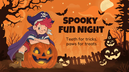 Smiling Pirate Kid with Candy Bucket Halloween Art