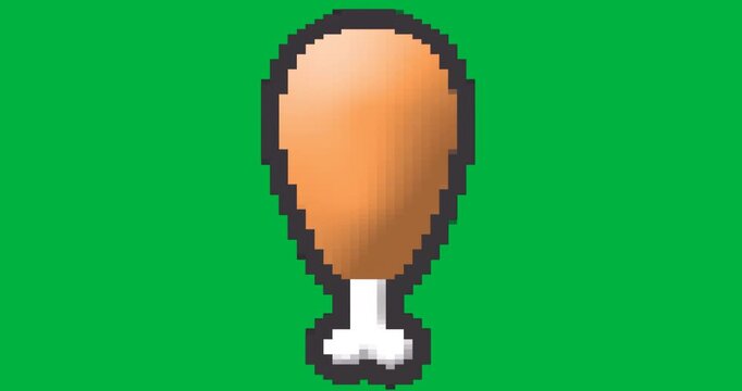 designer placing pixel art chicken drumstick icon on transparent background for marketing content