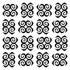 Fototapeta premium A seamless pattern of abstract black tribal swirls on a white background. Ideal for graphic design, textiles, or decorative purposes.