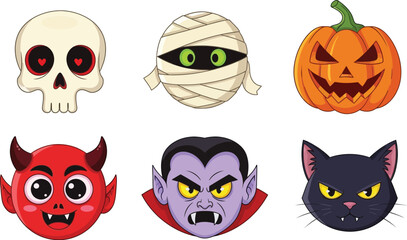 Fototapeta premium Fun and spooky Halloween character icons perfect for festive designs
