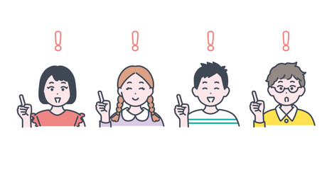小学生くらいの子どもたちがひらめいた様子のイラスト素材