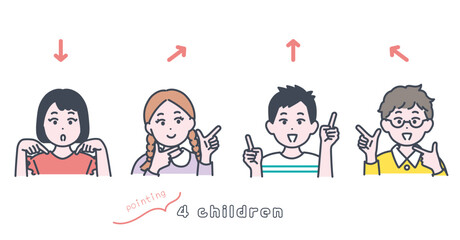 色々な方向を指差す子どもたちのイラスト素材