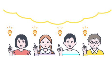 小学生くらいの子どもたちがひらめいた様子のイラスト素材