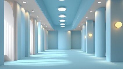 Obraz premium Light-filled, pastel blue hallway