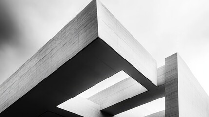 Fototapeta premium Modern architectural design showcases geometric shapes against a dramatic cloudy sky