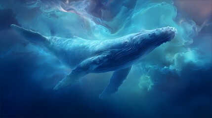 Fototapeta premium Humpback whale swimming in blue ocean water