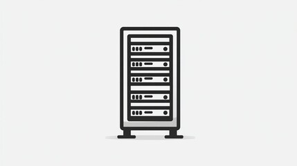 A minimalist line-art illustration of a server rack, depicted as a tall, rectangular unit with multiple 