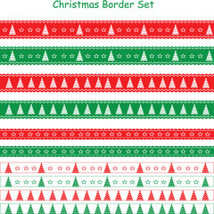 christmas seamless border pattern with christmas trees and stars , christmas border set