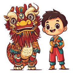 dragon and lion dance, new year, vector, transparent background, festival, asia, culture, carnival, symbol, vintage, pattern, mask, tradition, traditional