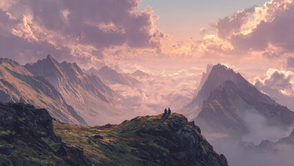Watching Sunset Over Majestic Mountain
