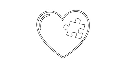 A single line drawing of a heart with a missing puzzle piece, symbolizing broken or incomplete love.