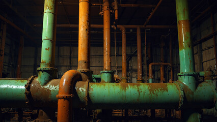 Rusted Industrial Water Pipes – Corrosion and Decay in Machinery