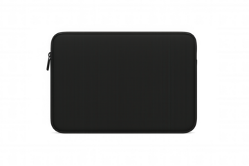 Black laptop sleeve offering protective storage for technology and accessories, featuring a secure zipper, on transparent background