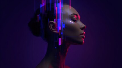 Elegant Profile of a Woman with Abstract Colorful Digital Effects