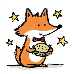 Adorable Fox in Bowtie Enjoying a Delicious Burger Under Sparkling Stars