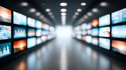 Captivating corridor of television screens, a modern display of digital art and information.