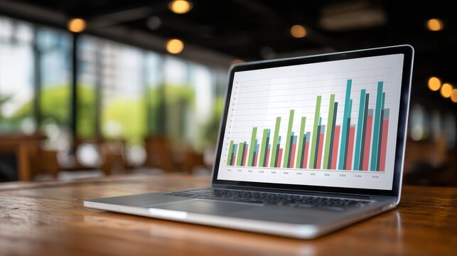 Modern workspace essentials, laptop on wooden table for productivity and design.