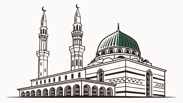 mosque building with green dome and minarets clip art preview