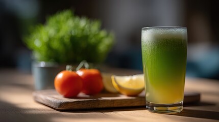 Refreshing Green Beverage with Citrus Garnish and Fresh Ingredients