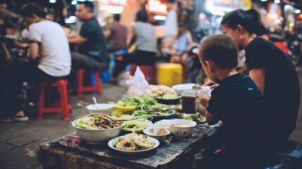 Outdoor Vietnamese Street Food Dining Experience at Night Market