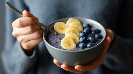 Healthy Breakfast Bowl with Fruits and Smoothie Topping
