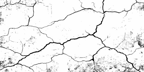 black and white dust and cracked concrete wall Texture pattern design element white background.