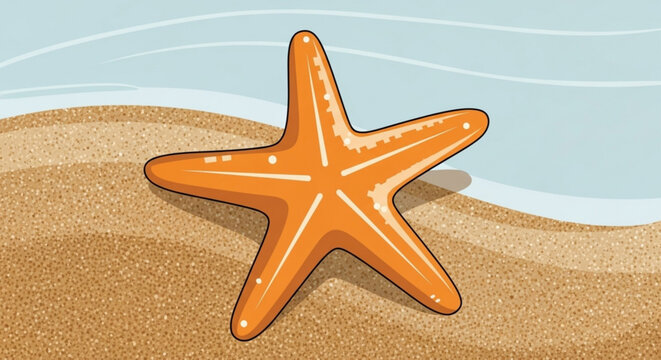 Orange starfish on beach sand illustration for summer vacation and sea life designs and beach themed art