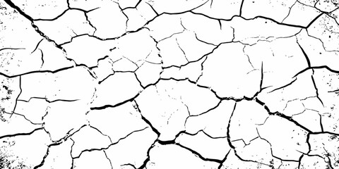 black and white dust and cracked concrete wall Texture pattern design element white background.