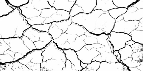 black and white dust and cracked concrete wall Texture pattern design element white background.