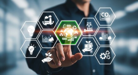 Sustainable Development and Environmental Technology Concept with Hexagon Grid and Eco-Friendly Icons