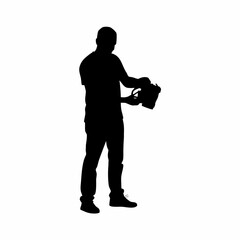 Silhouette of it support technician fixing a broken desktop computer power supply